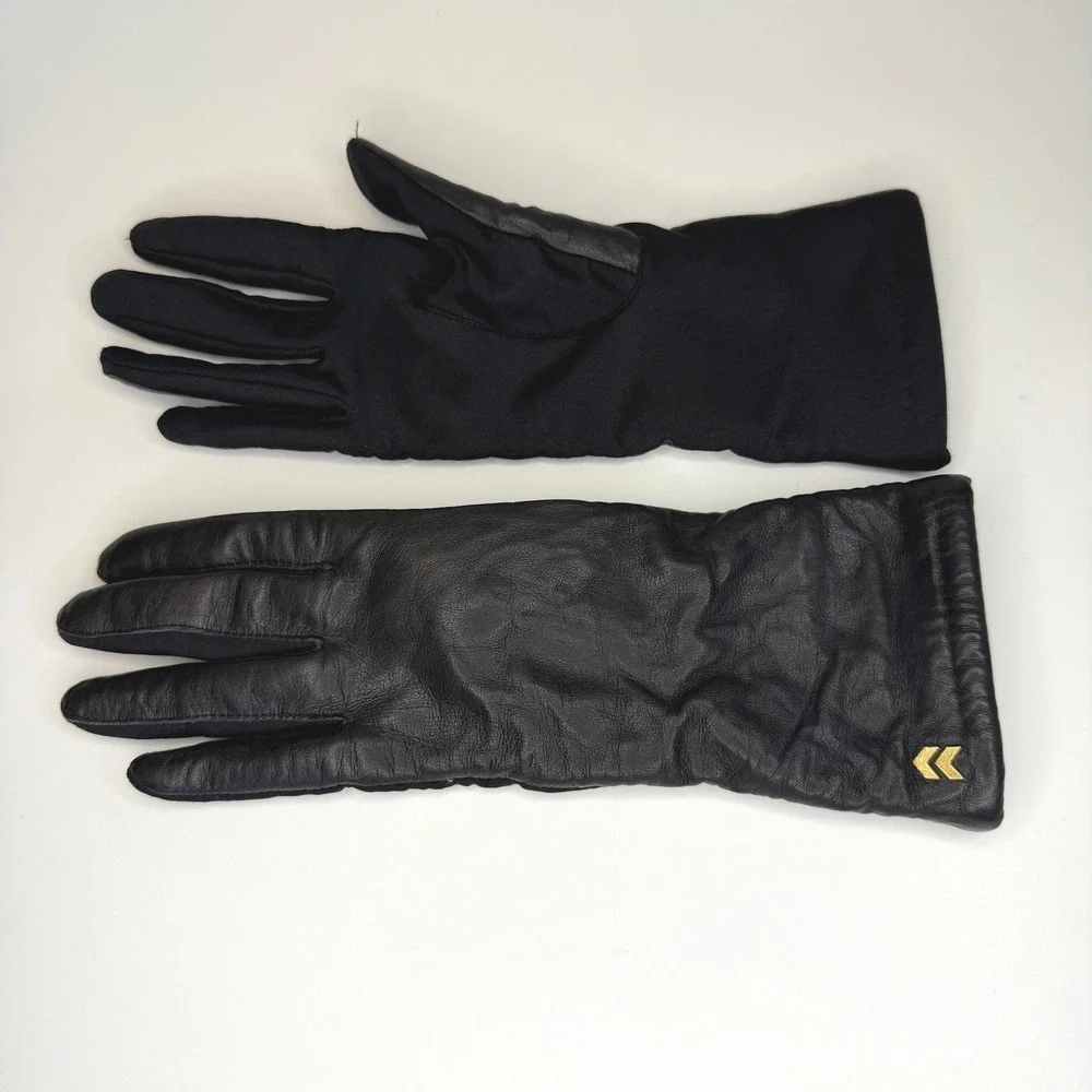 Isotoner Gloves Women Black M Leather Spandex Knit 10